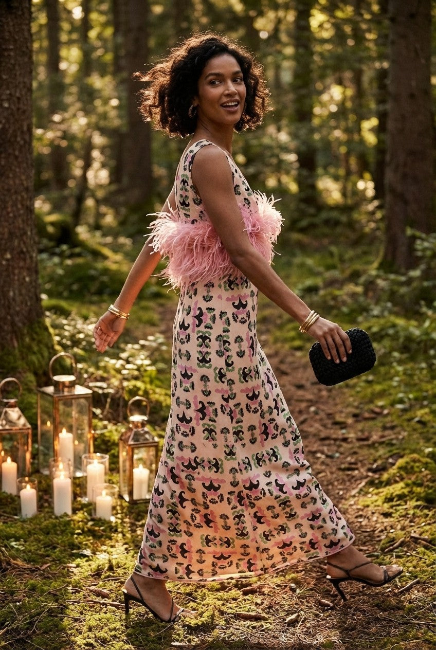 Rosalie Feather Detail Midi Dress