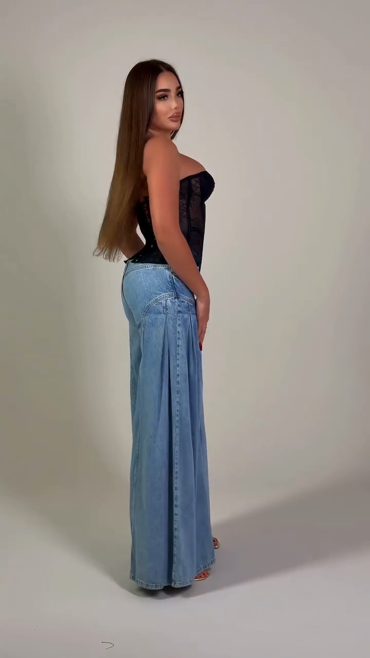 Light-colored washed extra-wide-leg lantern pants-Mesadic