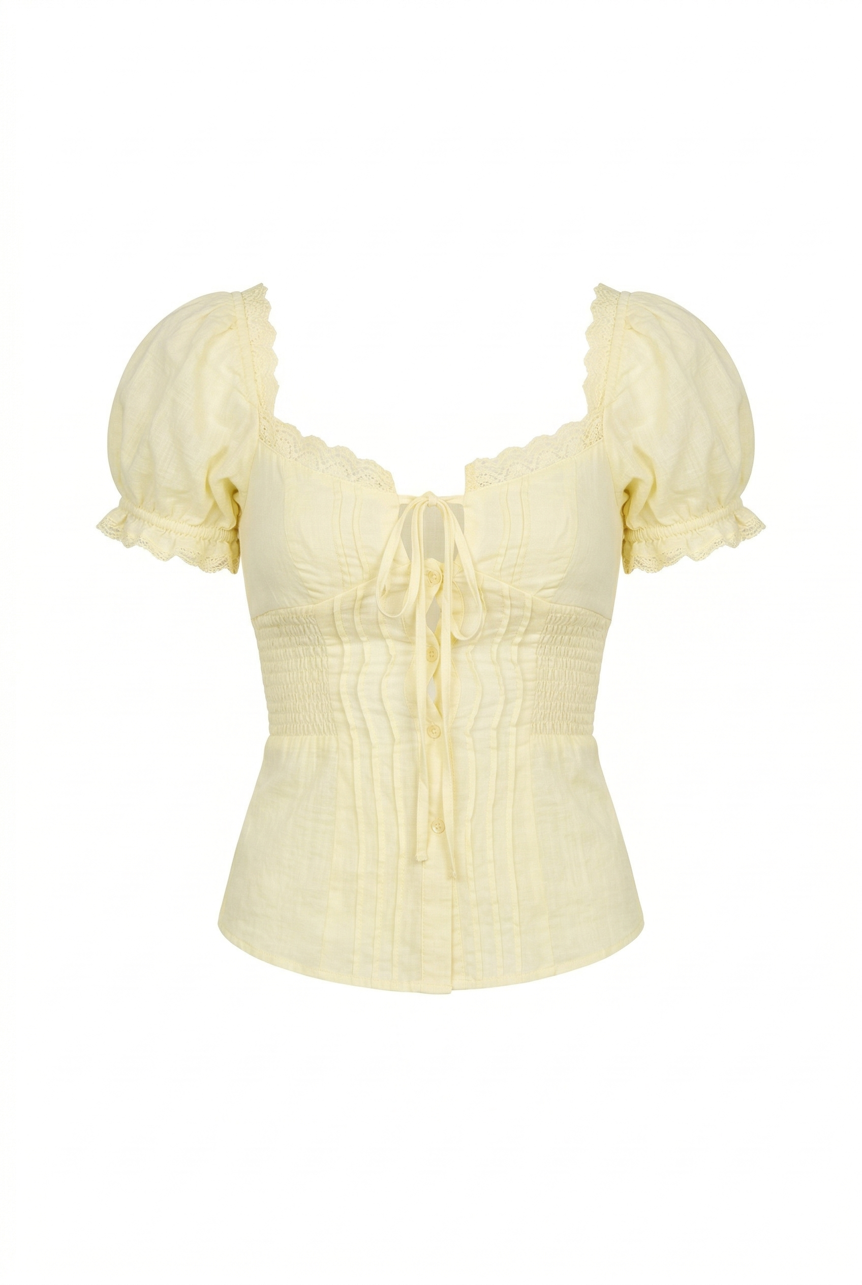 Lemon Lace Puff Sleeve Top & Mini Short Skirt Set