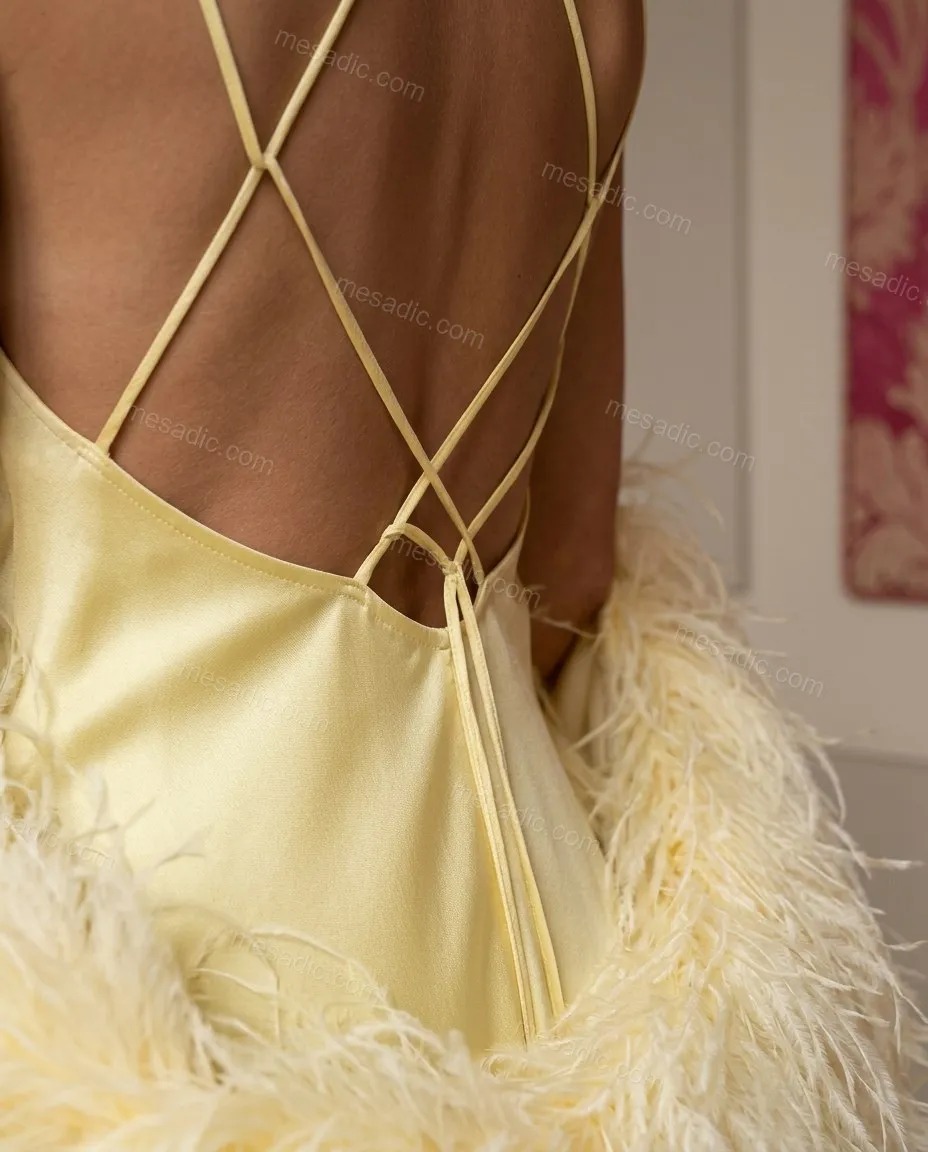 Feather Cape Satin Gown Two Piece Set