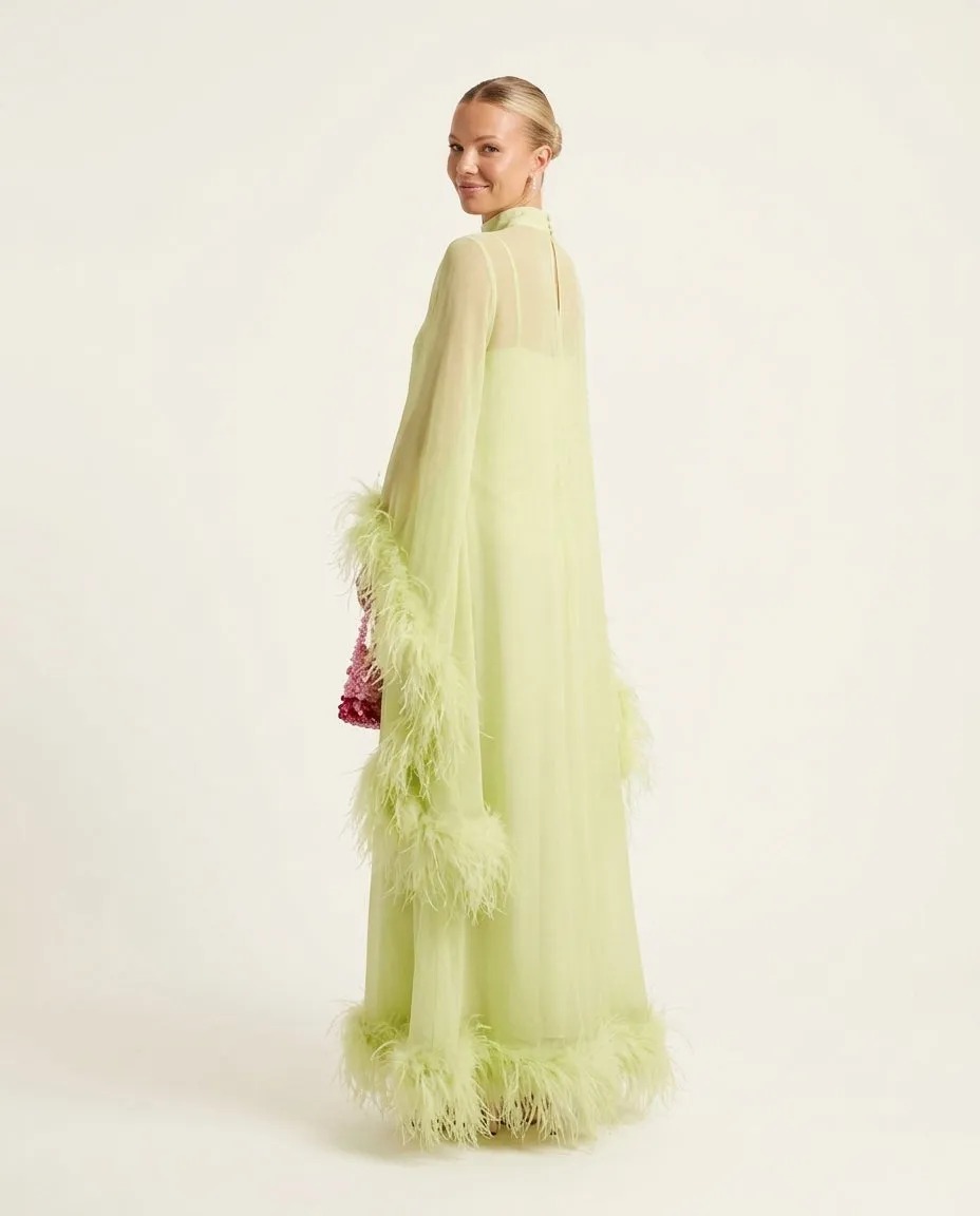 Feather Trim Maxi Dress Set