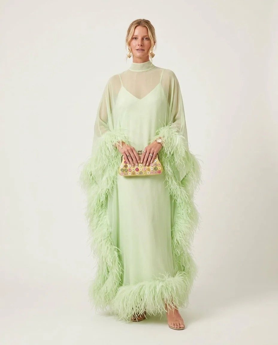 Feather Trim Maxi Dress Set