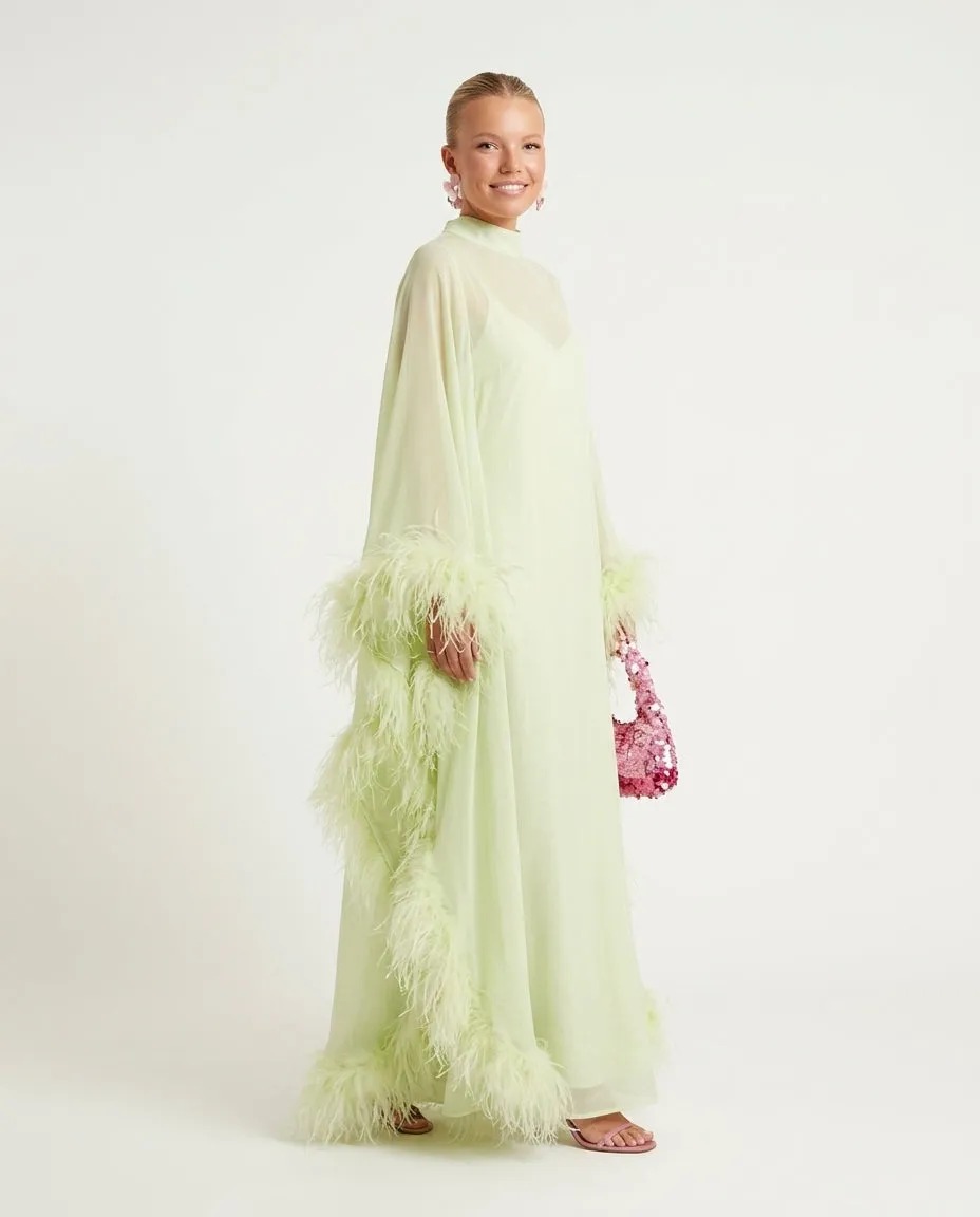 Feather Trim Maxi Dress Set