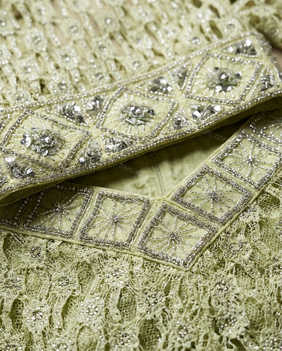 Light Green Elevated Crochet Pant Set Light Green Pant Set with Structured silhouette and Textured texture, additional styling view for Event Dressing, Brunch in SoHo, Summer weekend plans, dinner reservations, and late-summer travel, US Coastal Glam by mesadic.com