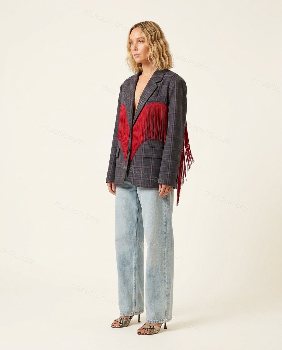 Grey Polished Printed Wide-Leg Blazer by mesadic.com