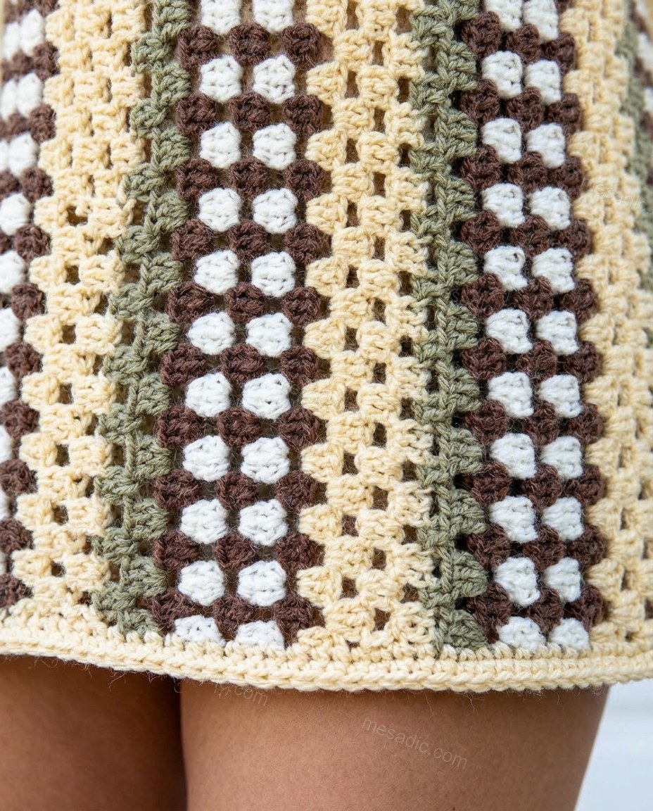 Yellow Geometric Mini Knit Dress, close-up of geometric, by mesadic.com