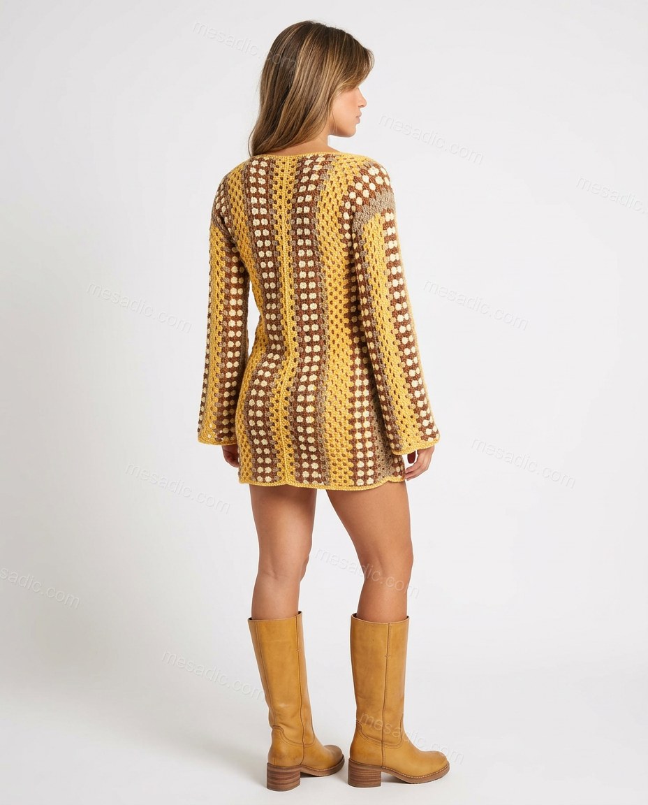 Yellow Geometric Mini Knit Dress, back studio view, by mesadic.com