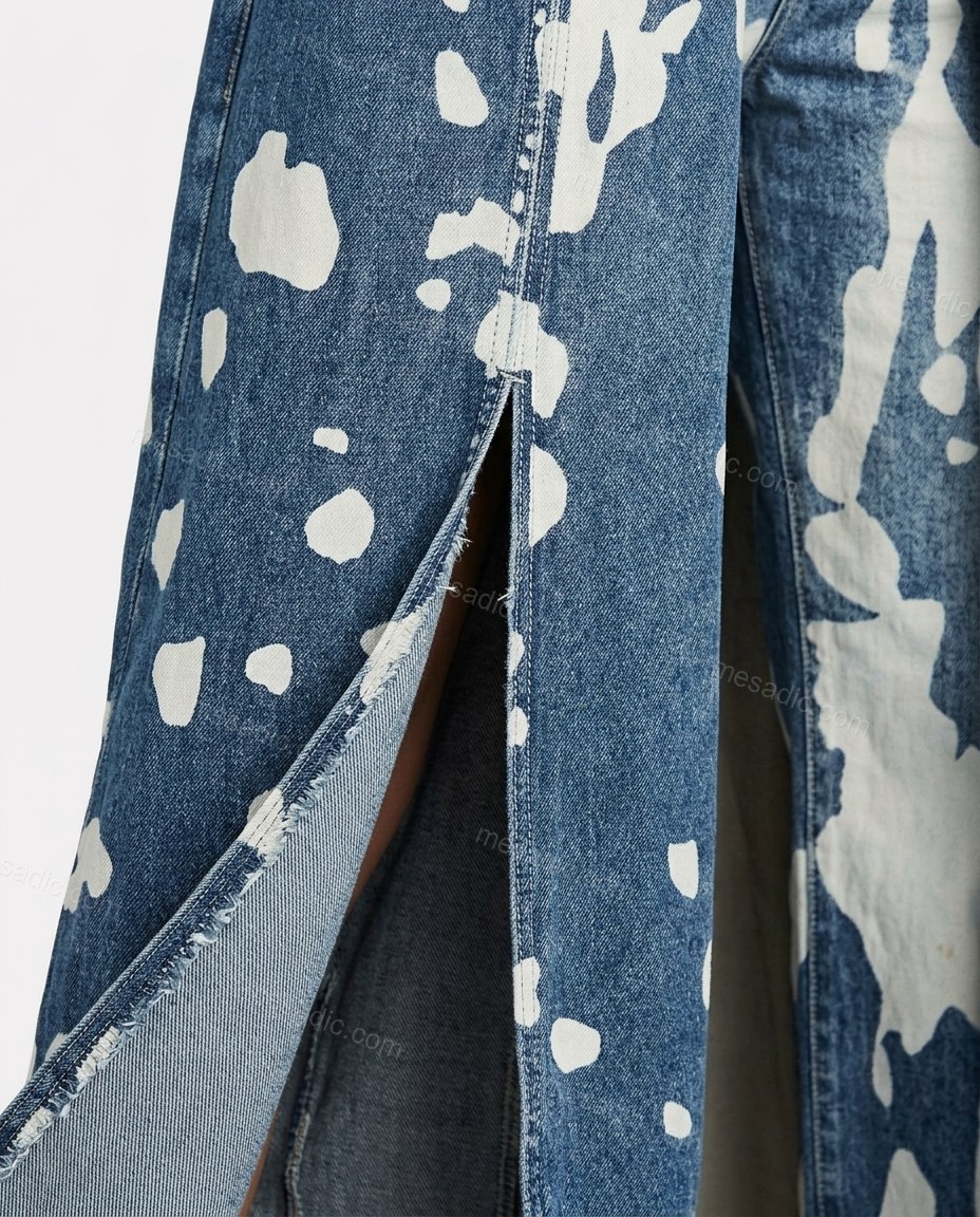 Blue Abstract Denim Pants Set, close-up of abstract, by mesadic.com