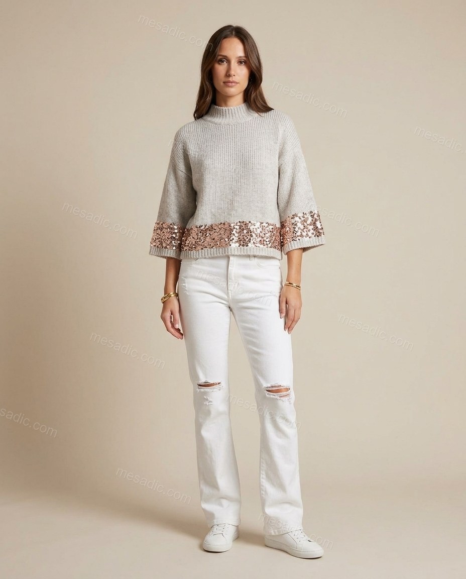 White Knit Ribbed Two-Piece Set, full-length hero view, by mesadic.com
