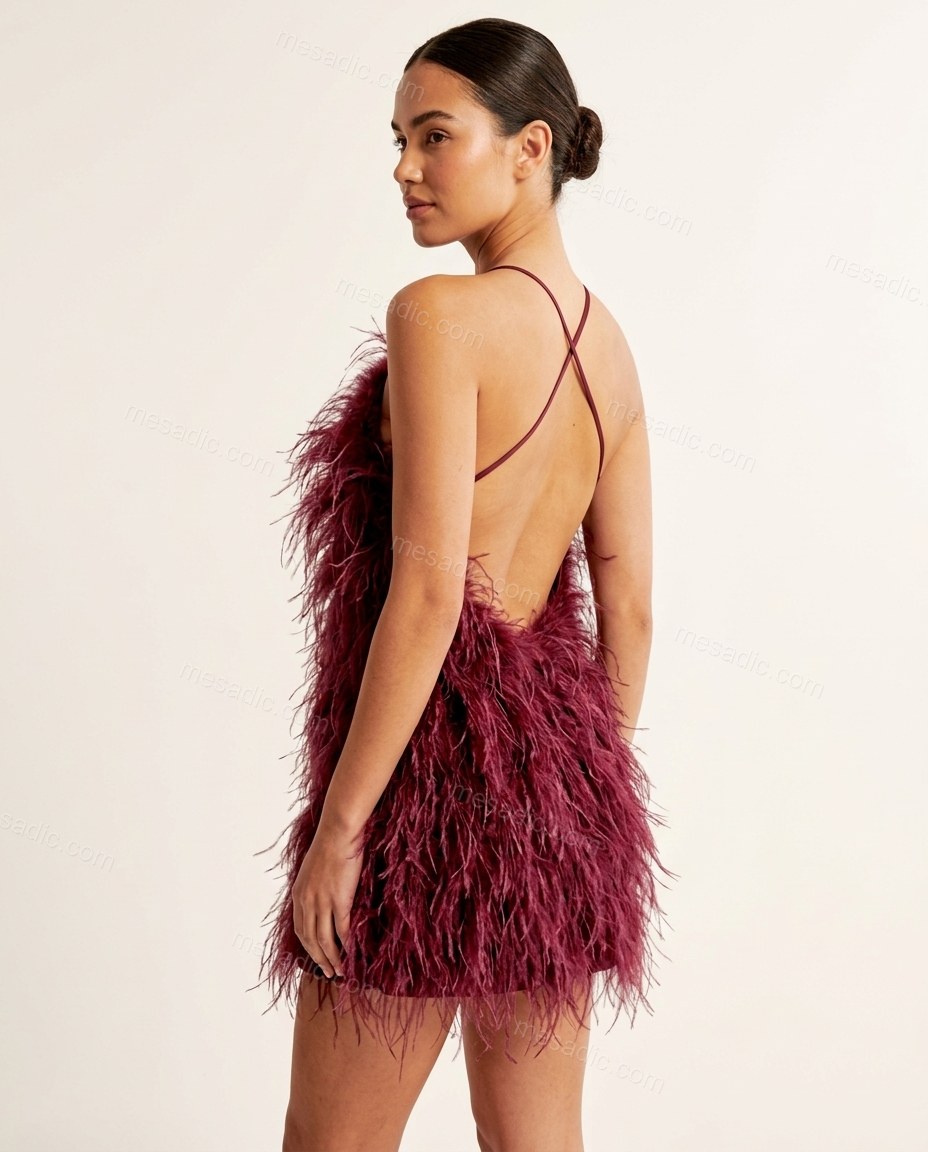Burgundy Mini Open-Back Halter Dress, back studio view, by mesadic.com