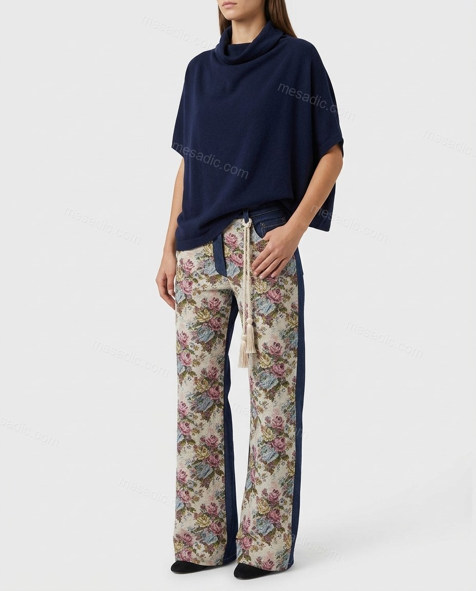 Blue Cowl-Neck Asymmetric Knit Top & Pants Set, side and back studio view showing not visible, by mesadic.com