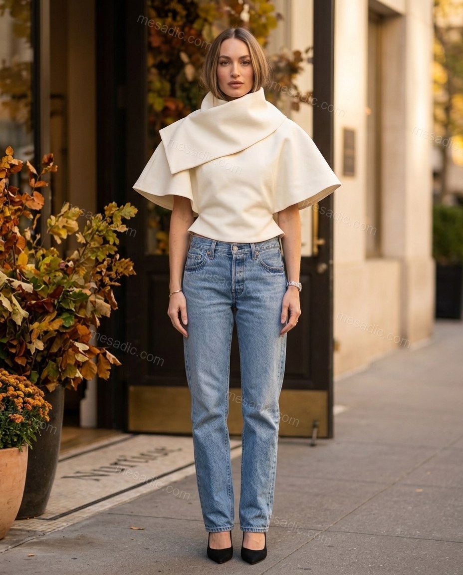 Cream Top & Shorts Set, full-length hero view, by mesadic.com