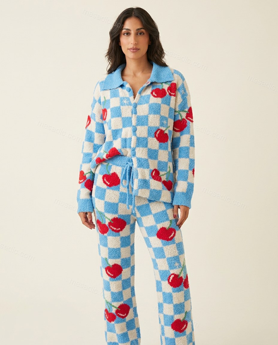 Blue Knit Pants Set, full-length hero view, by mesadic.com