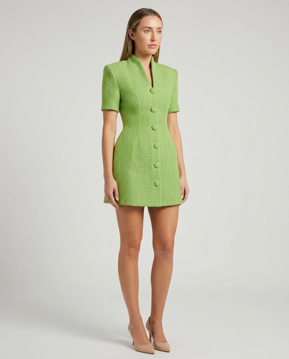 Lime Green Mini Dress, front studio view, by mesadic.com