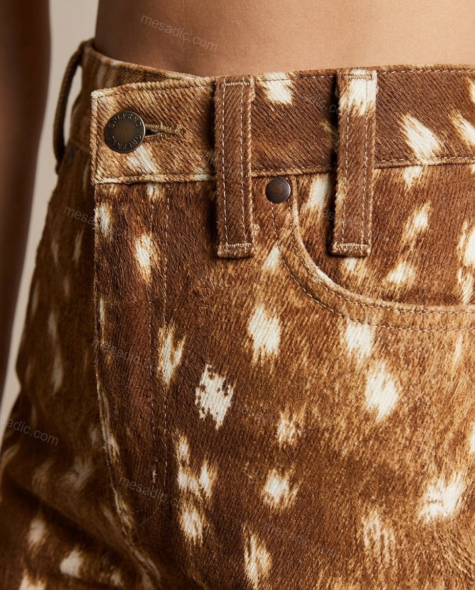 White Animal Print Denim Pants Set, close-up of animal print, by mesadic.com