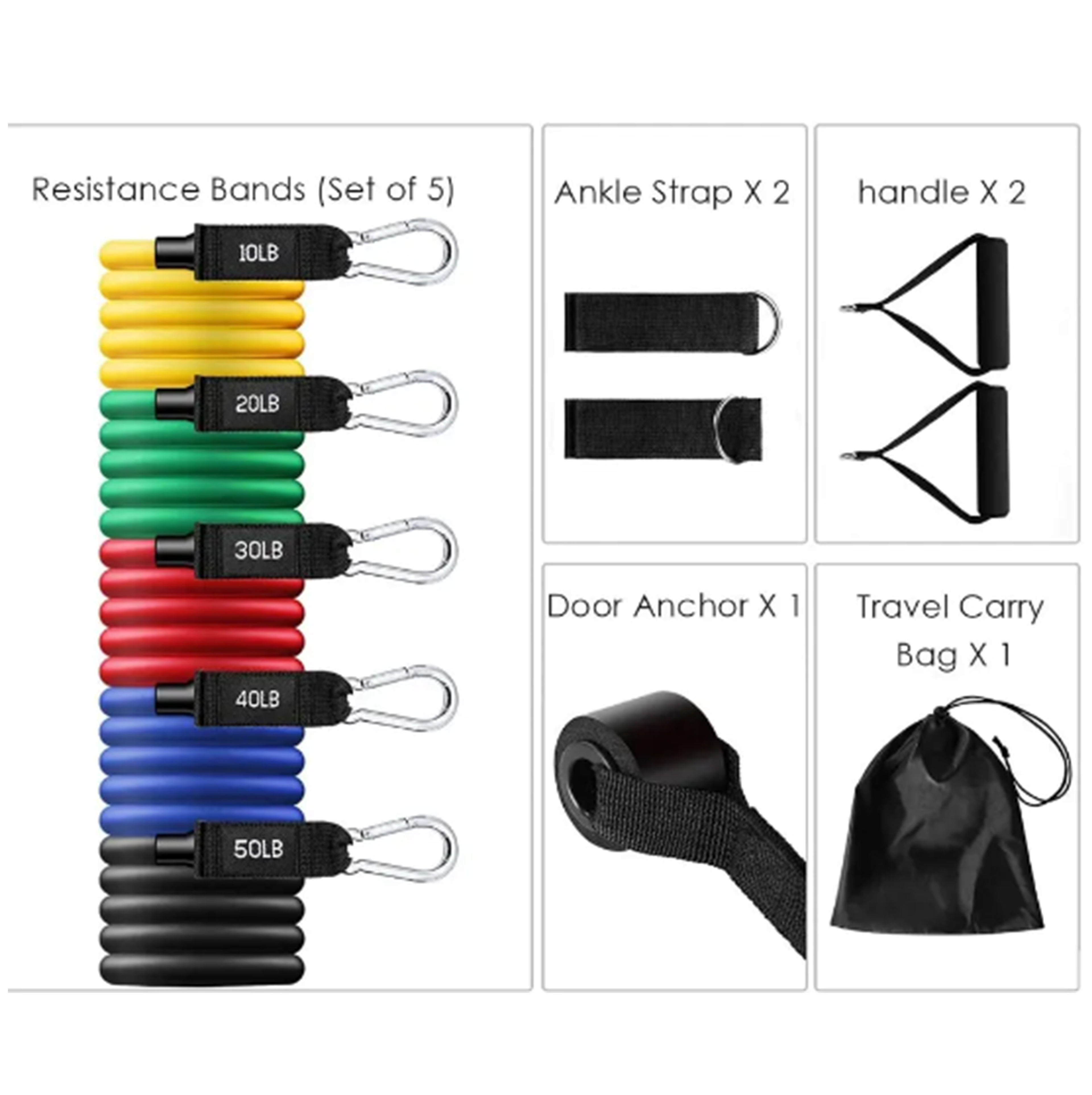 BR607 11pcs TPE Latex-Free  Elastic Heavy Duty Resistance Tube Bands Set for Gym Fitness Workout