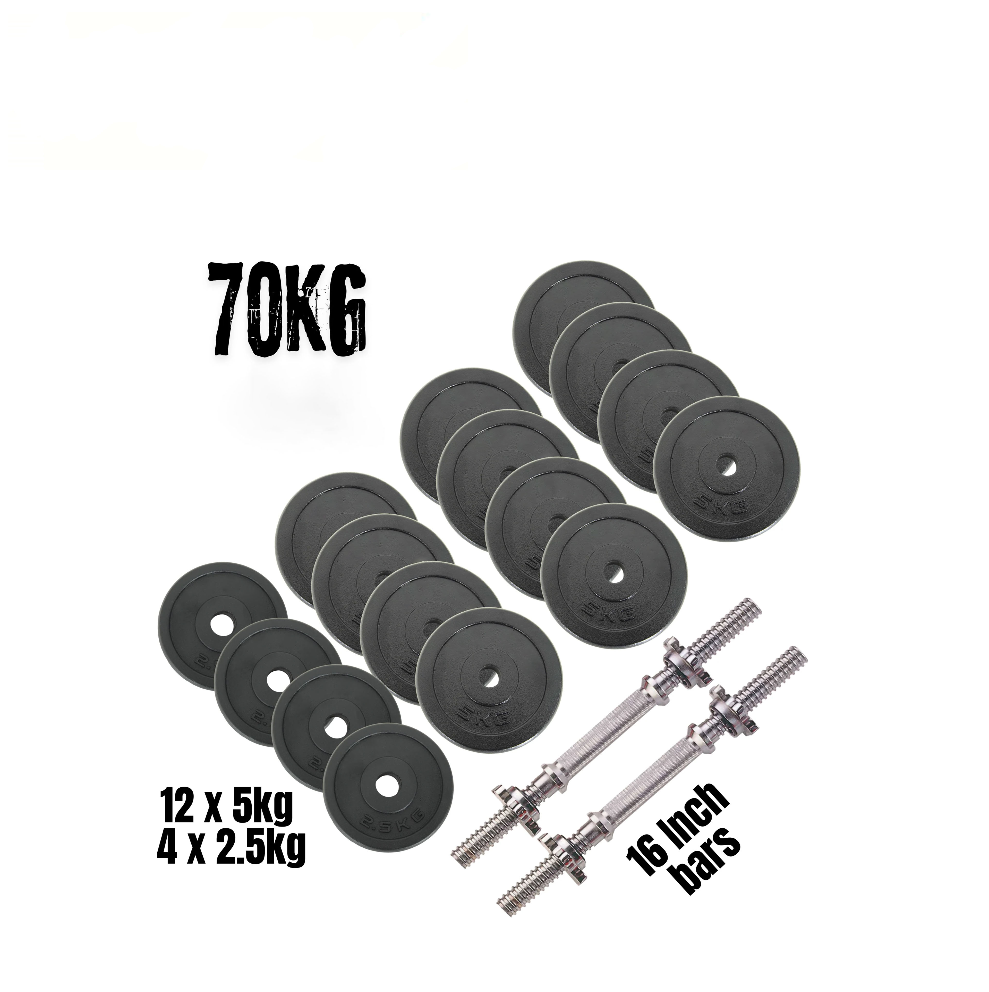 BYW88 York Fitness 70 KG Black Cast Iron 16inch Dumbbell Spinlock Set
