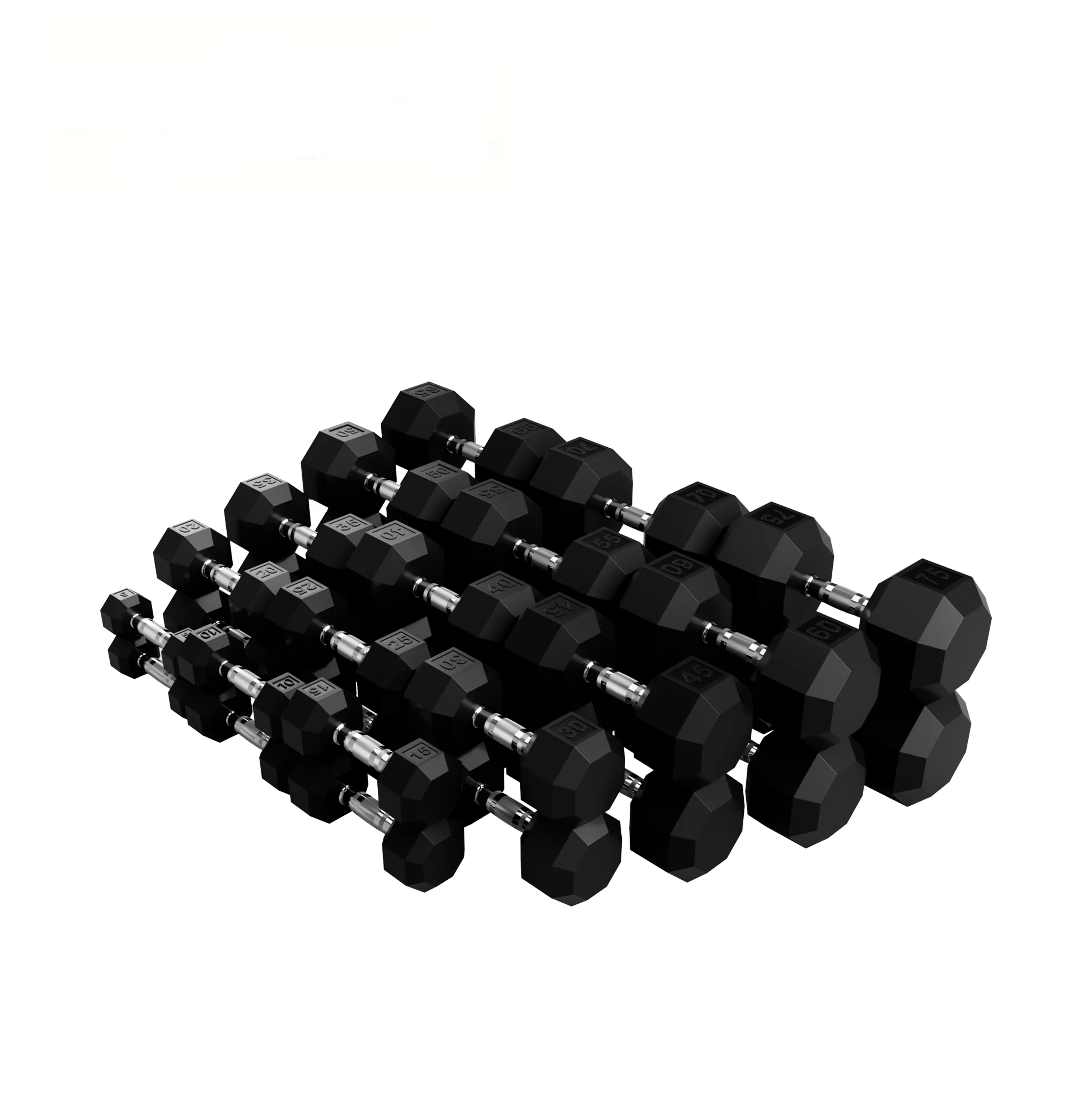 BSD-025R Hot Selling Custom Logo Black Rubber Hex Dumbbells 5lb-100lb Home Gym Weights Set