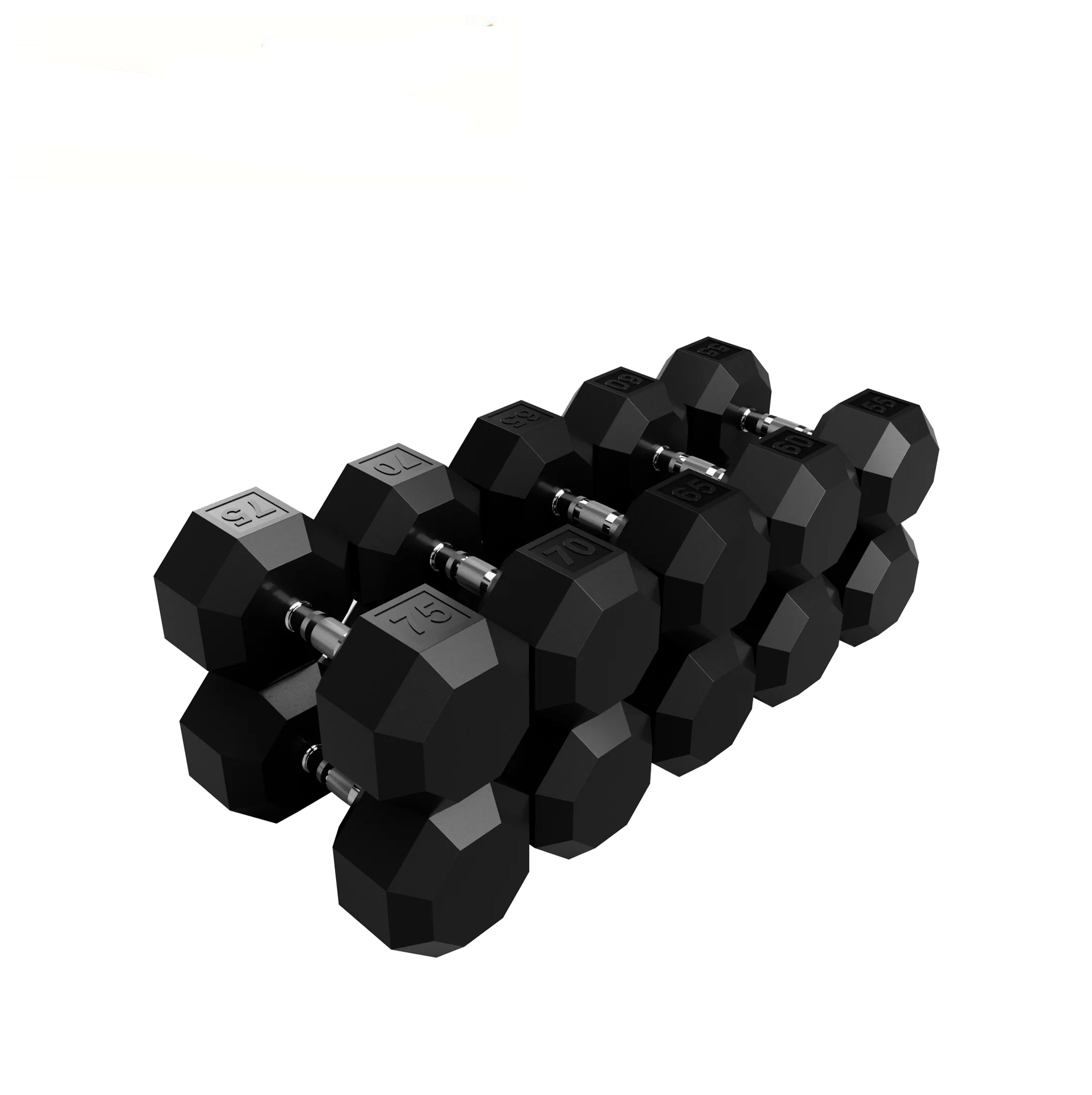 BSD-025R Hot Selling Custom Logo Black Rubber Hex Dumbbells 5lb-100lb Home Gym Weights Set