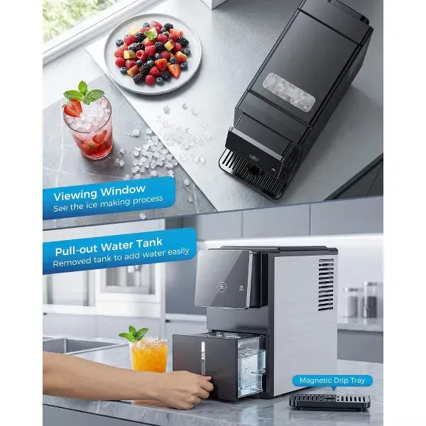 Countertop Nugget Ice Maker with One-Touch Dispensing – 33lbs/Day Production