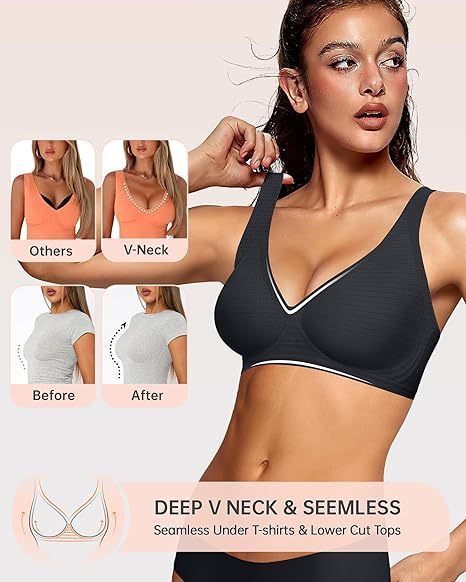 🎁🔥Womens Comfortable Wireless Bras Push Up Bralettes Seamless Tshirts Bras Deep V Everyday Bras