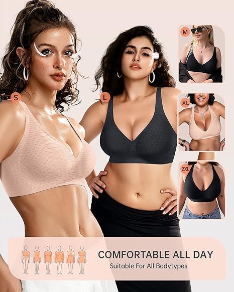 🎁🔥Womens Comfortable Wireless Bras Push Up Bralettes Seamless Tshirts Bras Deep V Everyday Bras