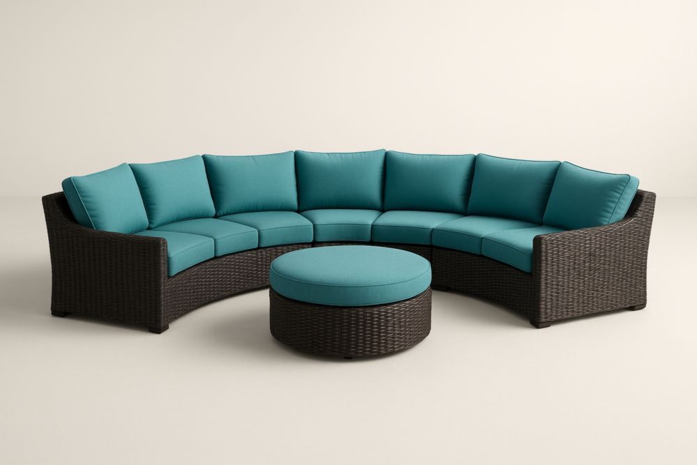 Set divano modulare da esterno in rattan con cuscini turchesi