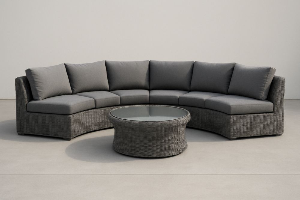 Set da Giardino in Rattan Sintetico con Divano Angolare e Tavolino in Vetro