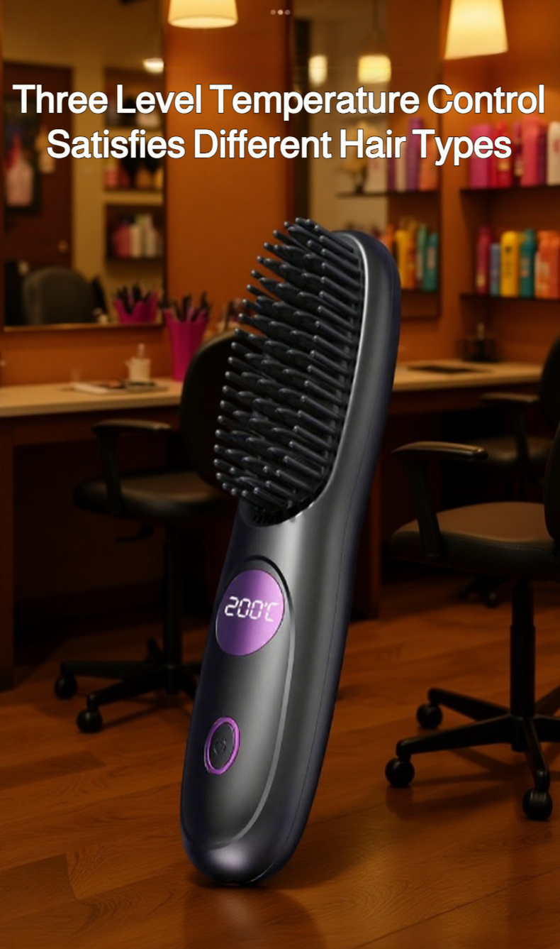 Wireless hair straightener brush for travel and home