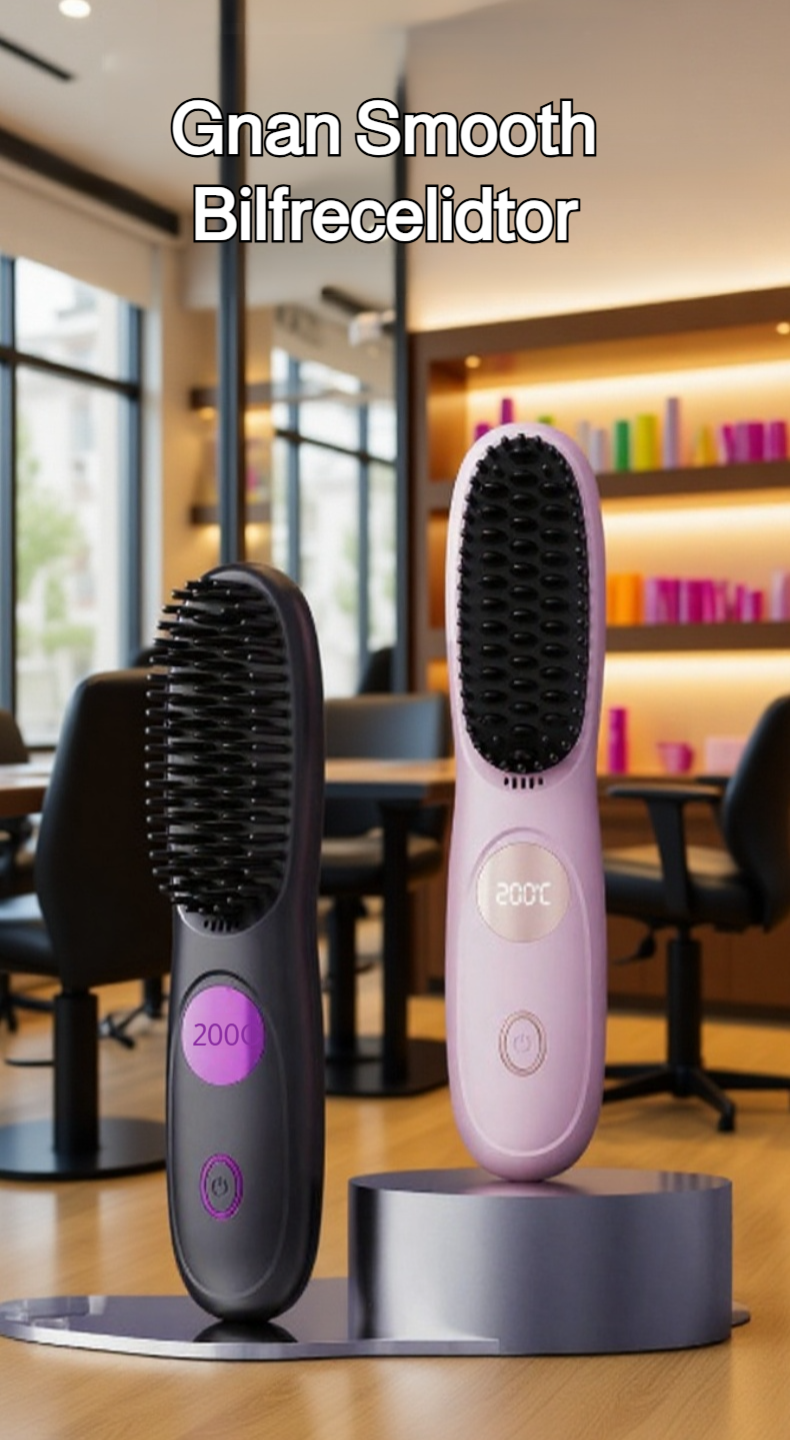 Cordless ceramic hair straightener brush with LCD display