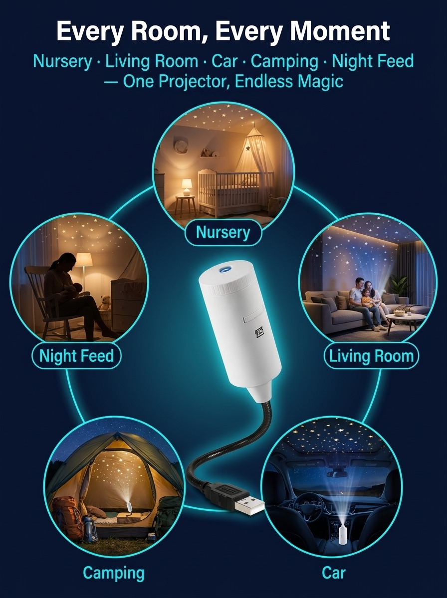 【Free shipping】HD Galaxy Star Projector with Full Moon | USB Plug-Play Car Ambient Light | 360 Flexible Gooseneck | FCC Certified Eye Safe 🌌🚗