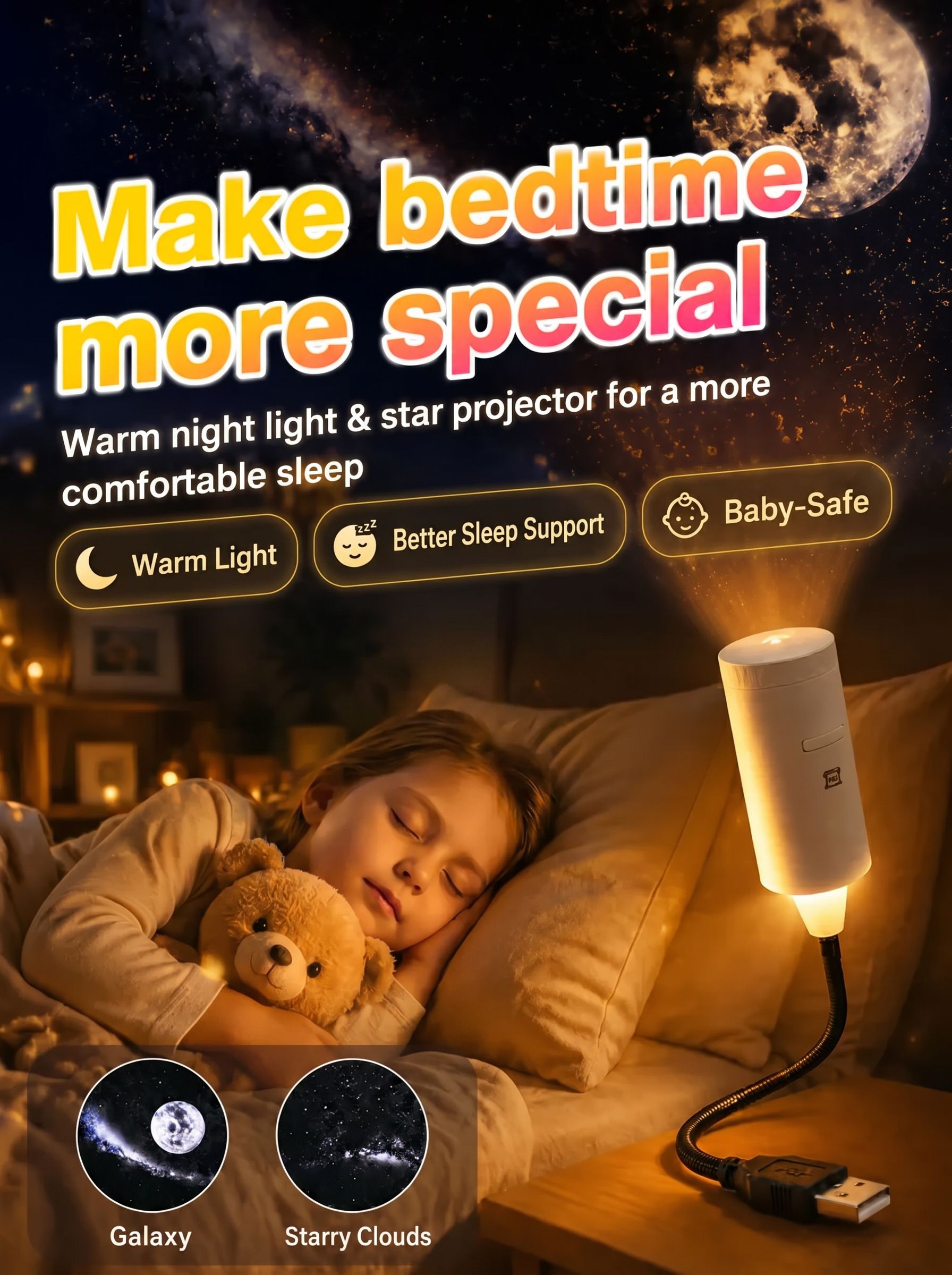 【Free shipping】HD Galaxy Star Projector with Full Moon | USB Plug-Play Car Ambient Light | 360 Flexible Gooseneck | FCC Certified Eye Safe 🌌🚗
