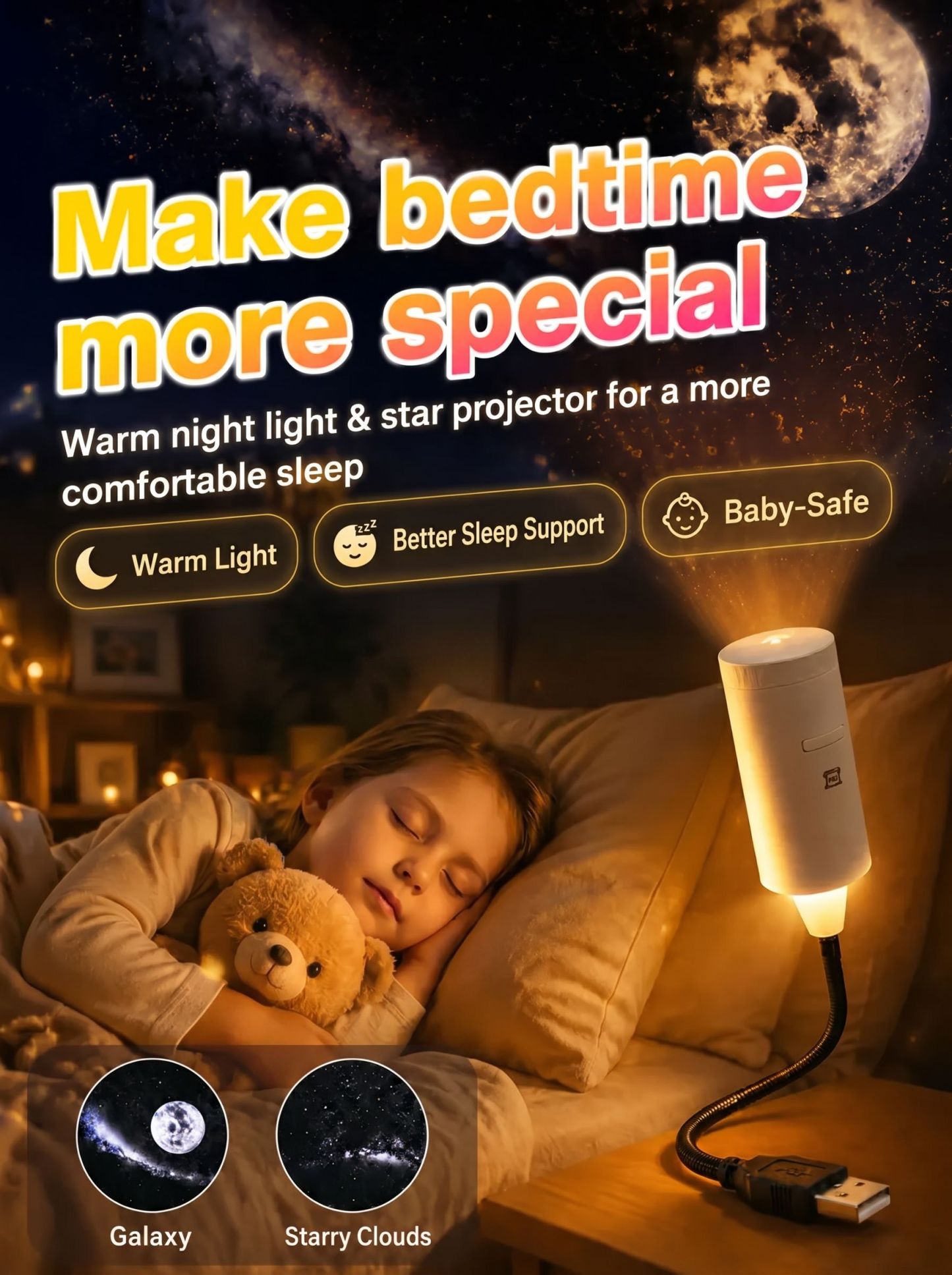 【Free shipping】HD Galaxy Star Projector with Full Moon | USB Plug-Play Car Ambient Light | 360 Flexible Gooseneck | FCC Certified Eye Safe 🌌🚗