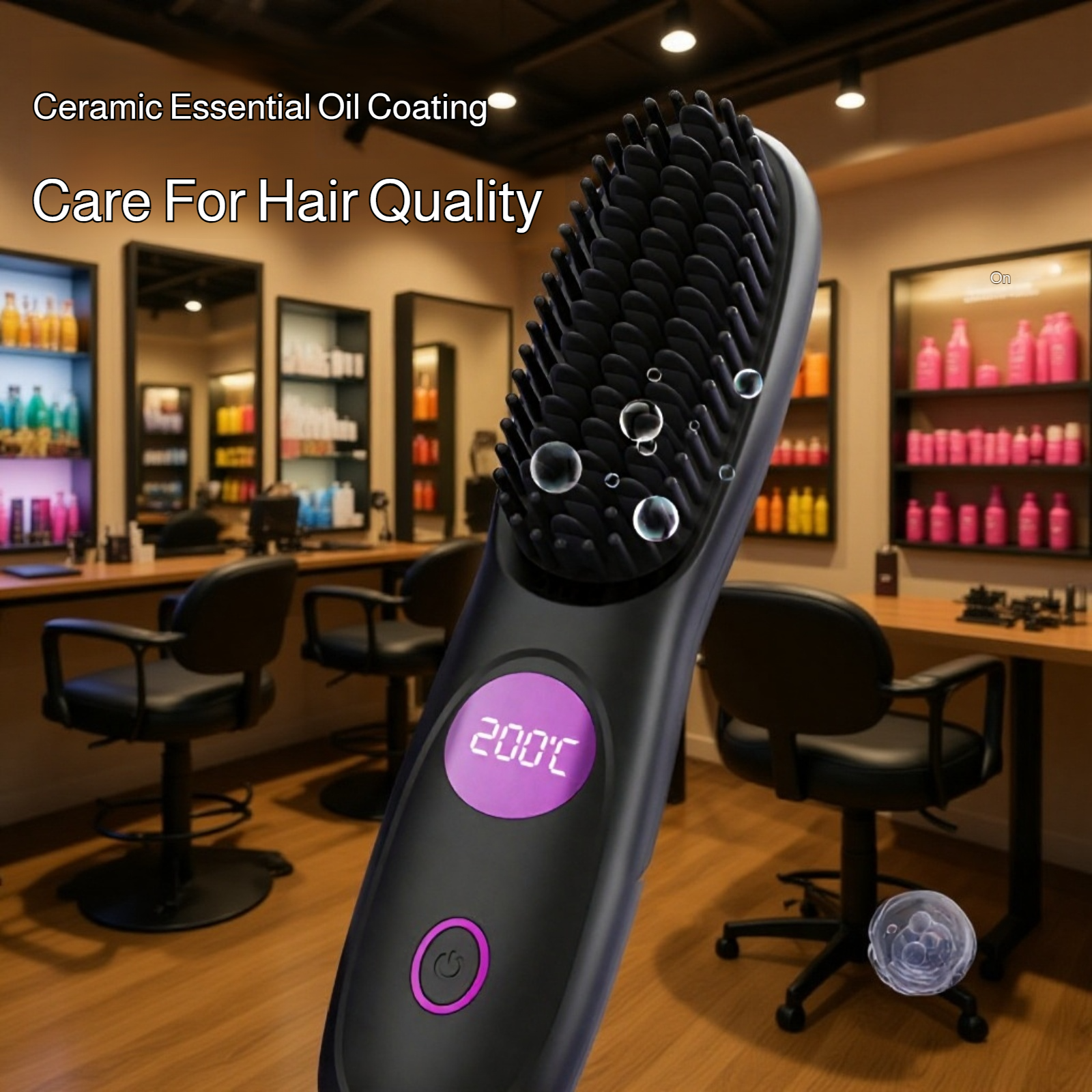Cordless Ceramic Hair Straightener Brush with LCD Display