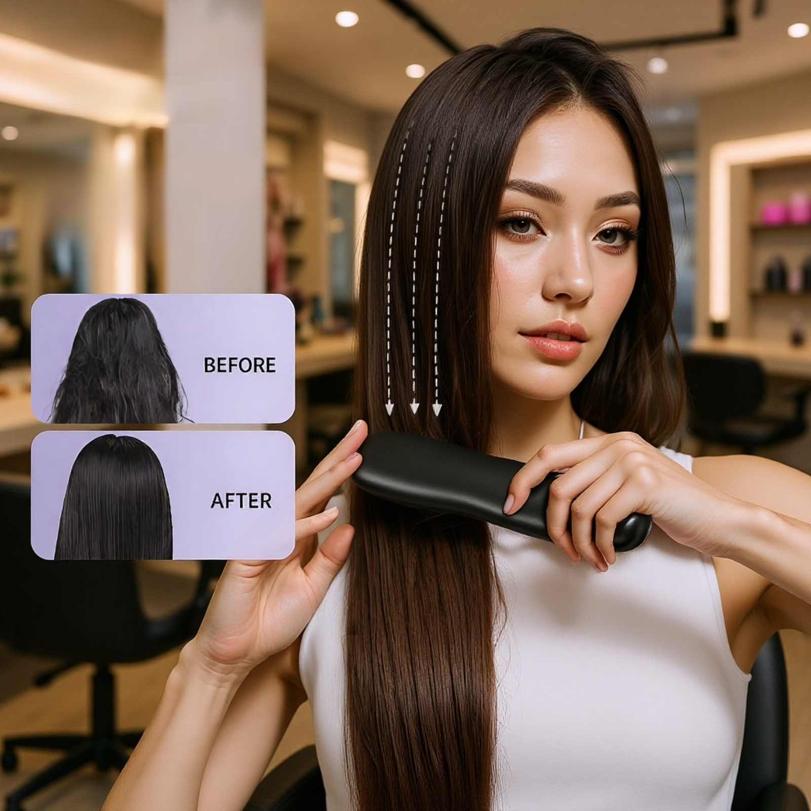 Cordless Ceramic Hair Straightener Brush with LCD Display