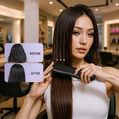 Cordless Ceramic Hair Straightener Brush with LCD Display