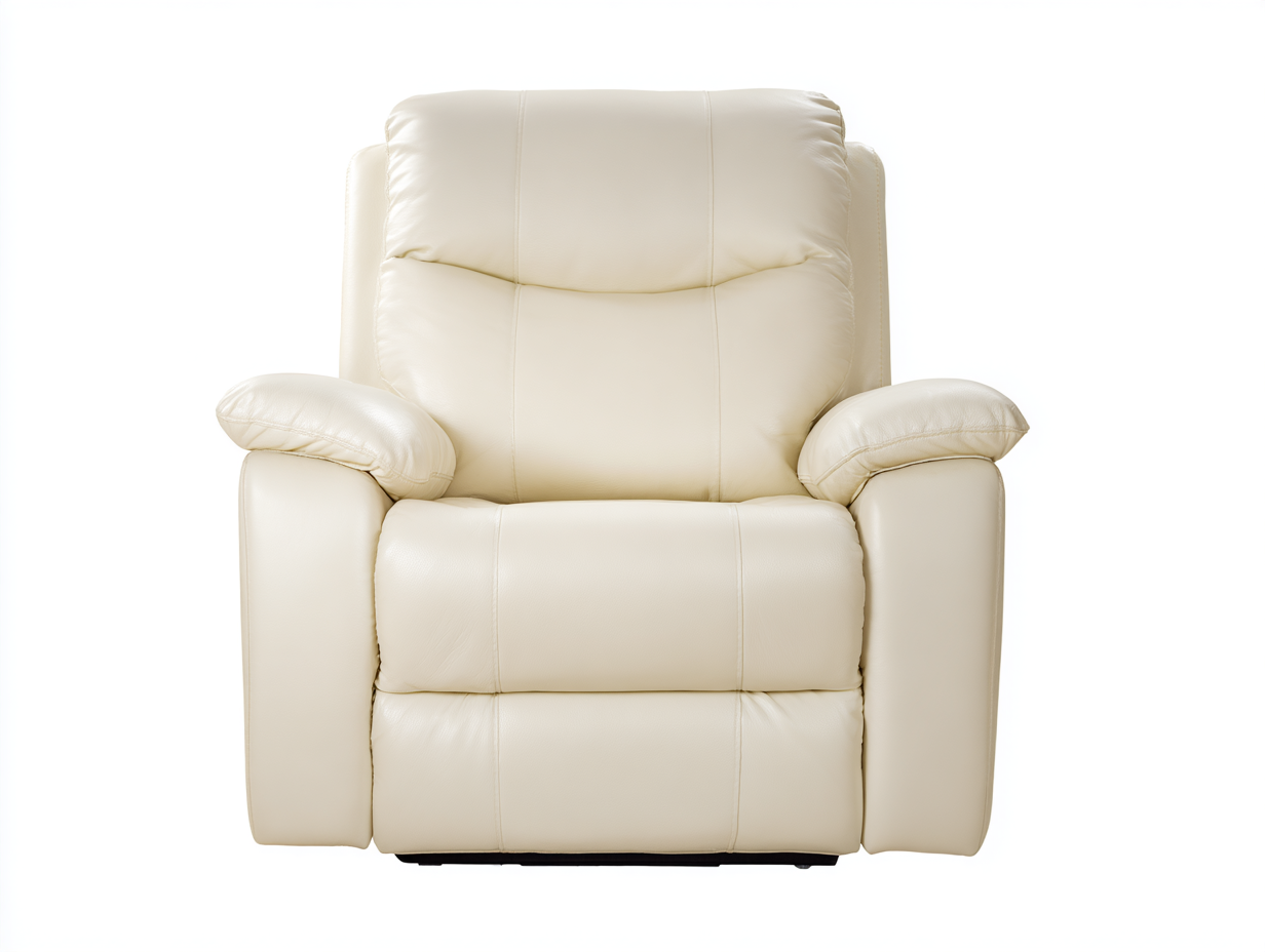 Poltrona relax in vera pelle 88x98x110 cm - bianco avorio - per soggiorno - seduta ergonomica con meccanismo reclinabile-Homelyovae