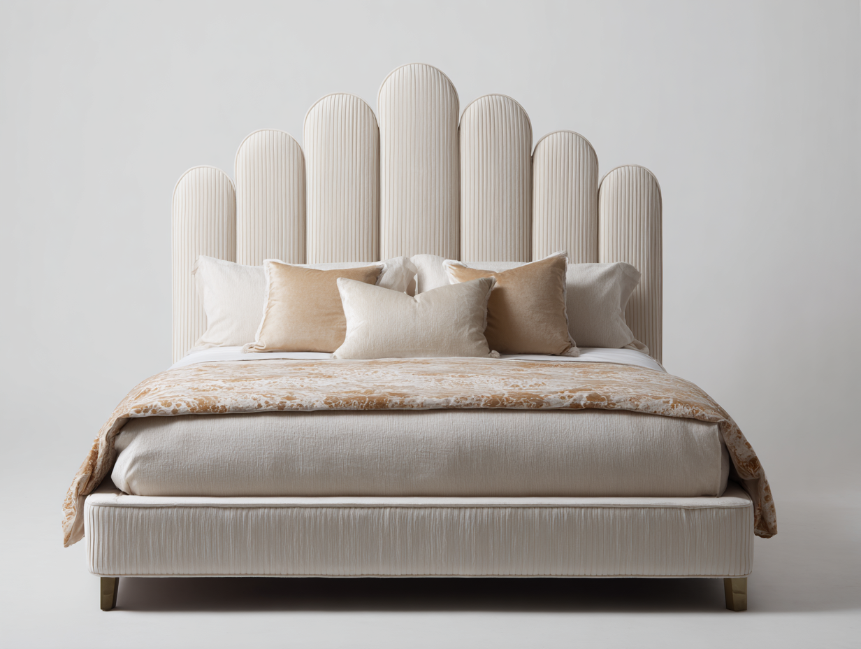 Letto matrimoniale imbottito in tessuto 200x160x120 cm - bianco crema - per camera da letto - testiera decorativa moderna-Homelyovae