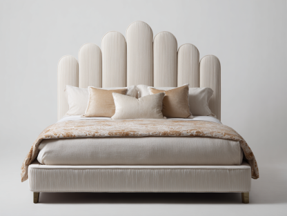 Letto matrimoniale imbottito in tessuto 200x160x120 cm - bianco crema - per camera da letto - testiera decorativa moderna-Homelyovae