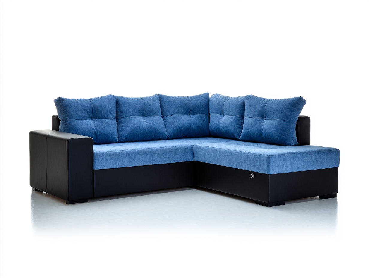 Divano angolare in tessuto 245x150x88 cm - blu/nero - per soggiorno - stile moderno con seduta ampia-Homelyovae