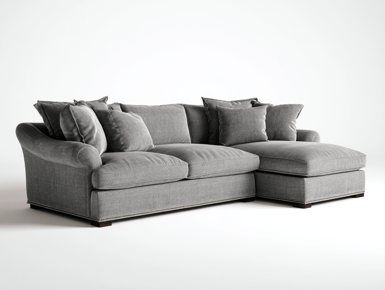 Divano angolare in tessuto 275x165x88 cm - grigio medio - per soggiorno - stile contemporaneo con seduta ampia-Homelyovae