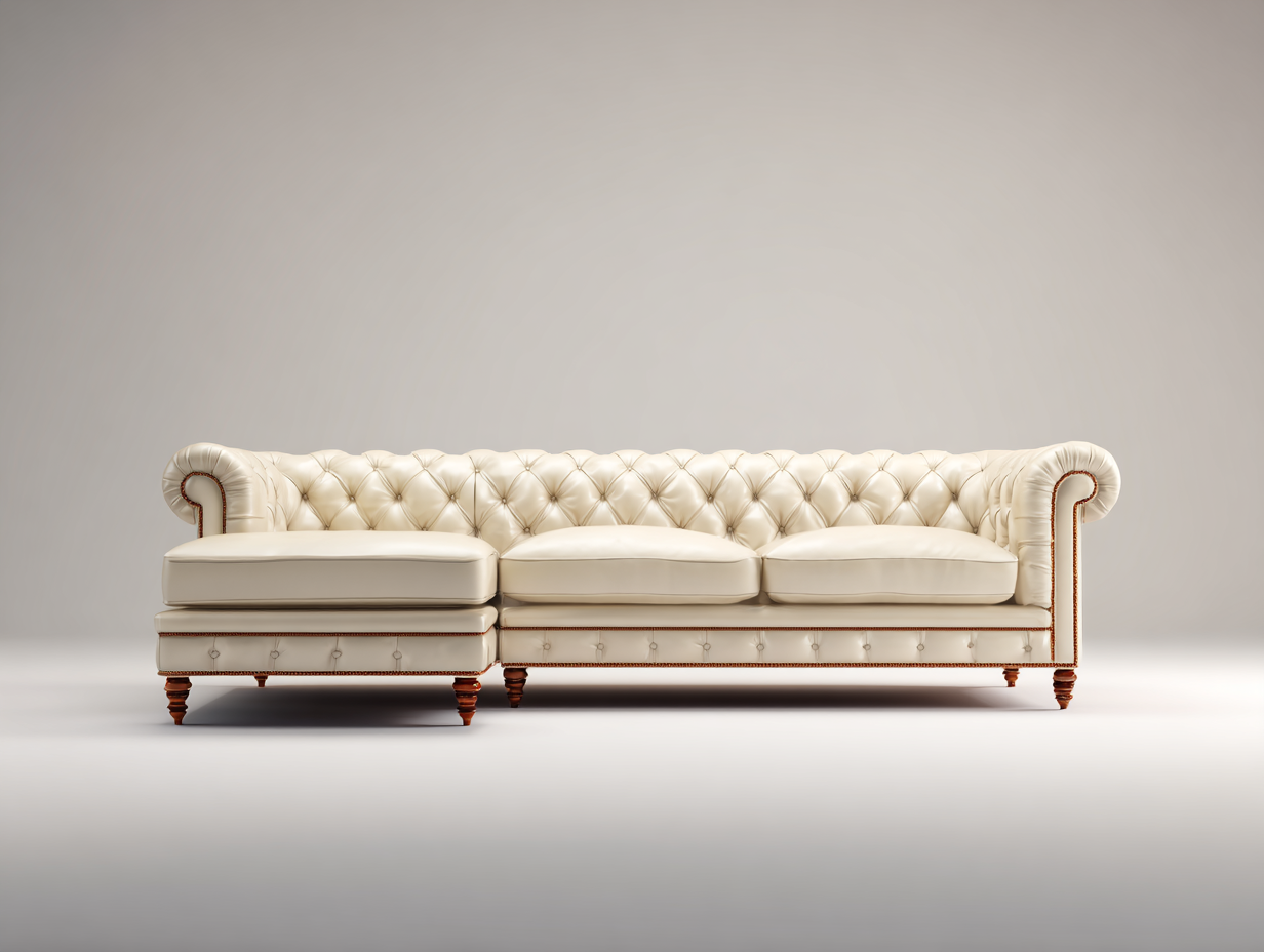 Divano angolare in pelle 285x170x90 cm - crema - per soggiorno - stile classico con lavorazione capitonné-Homelyovae