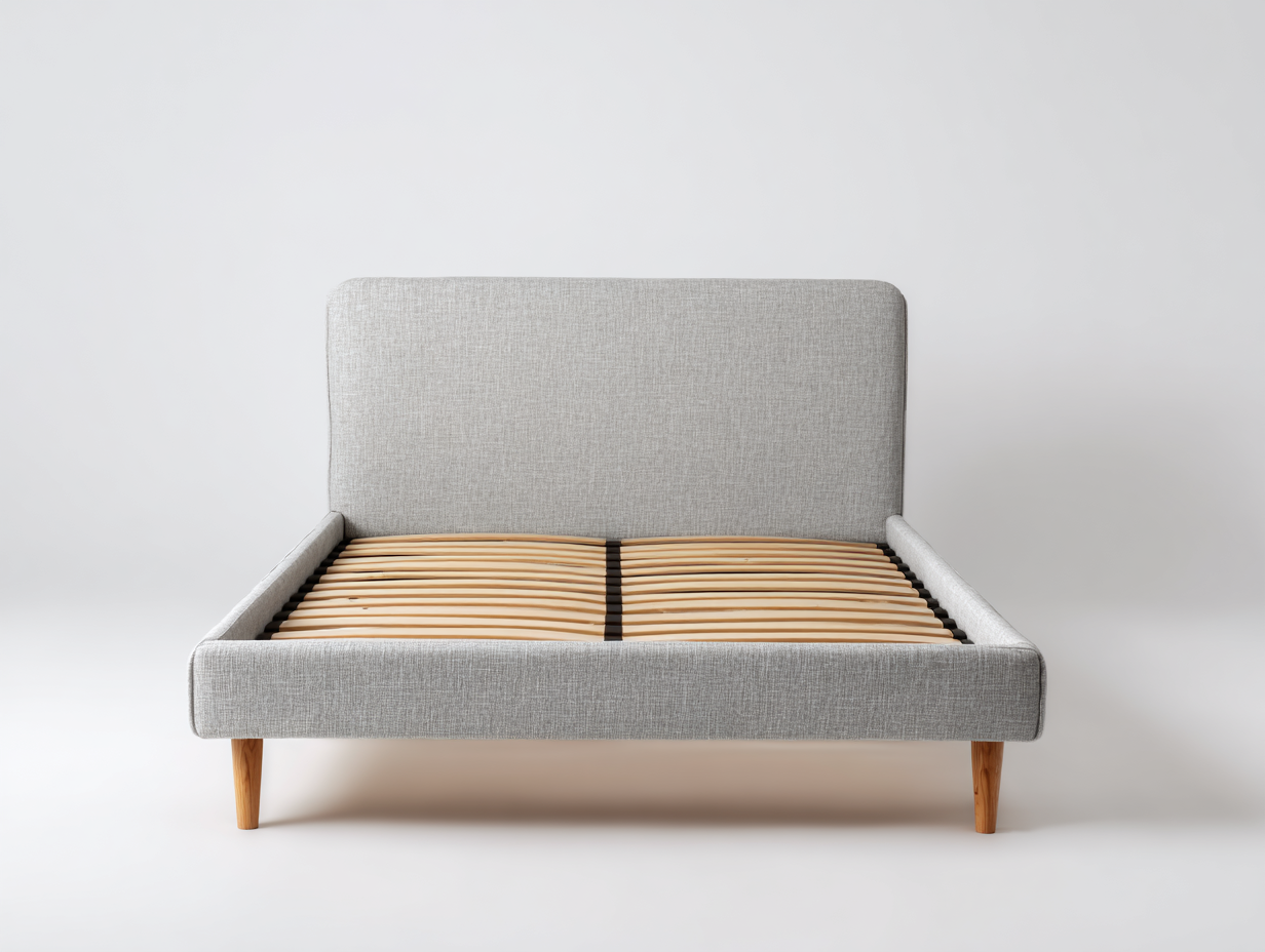 Letto matrimoniale imbottito in tessuto 200x160x95 cm - grigio chiaro - per camera da letto - stile moderno con rete a doghe-Homelyovae