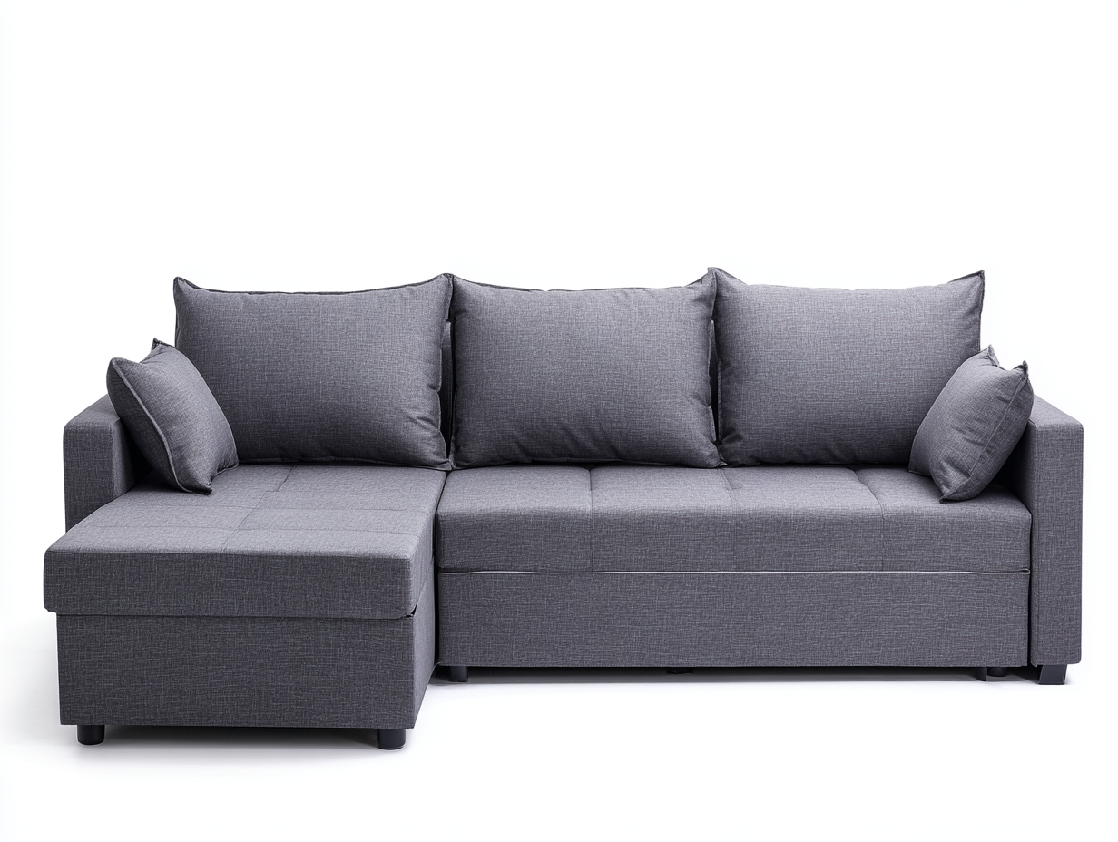 Divano angolare in tessuto 230x145x88 cm - grigio scuro - per soggiorno - seduta estesa-Homelyovae