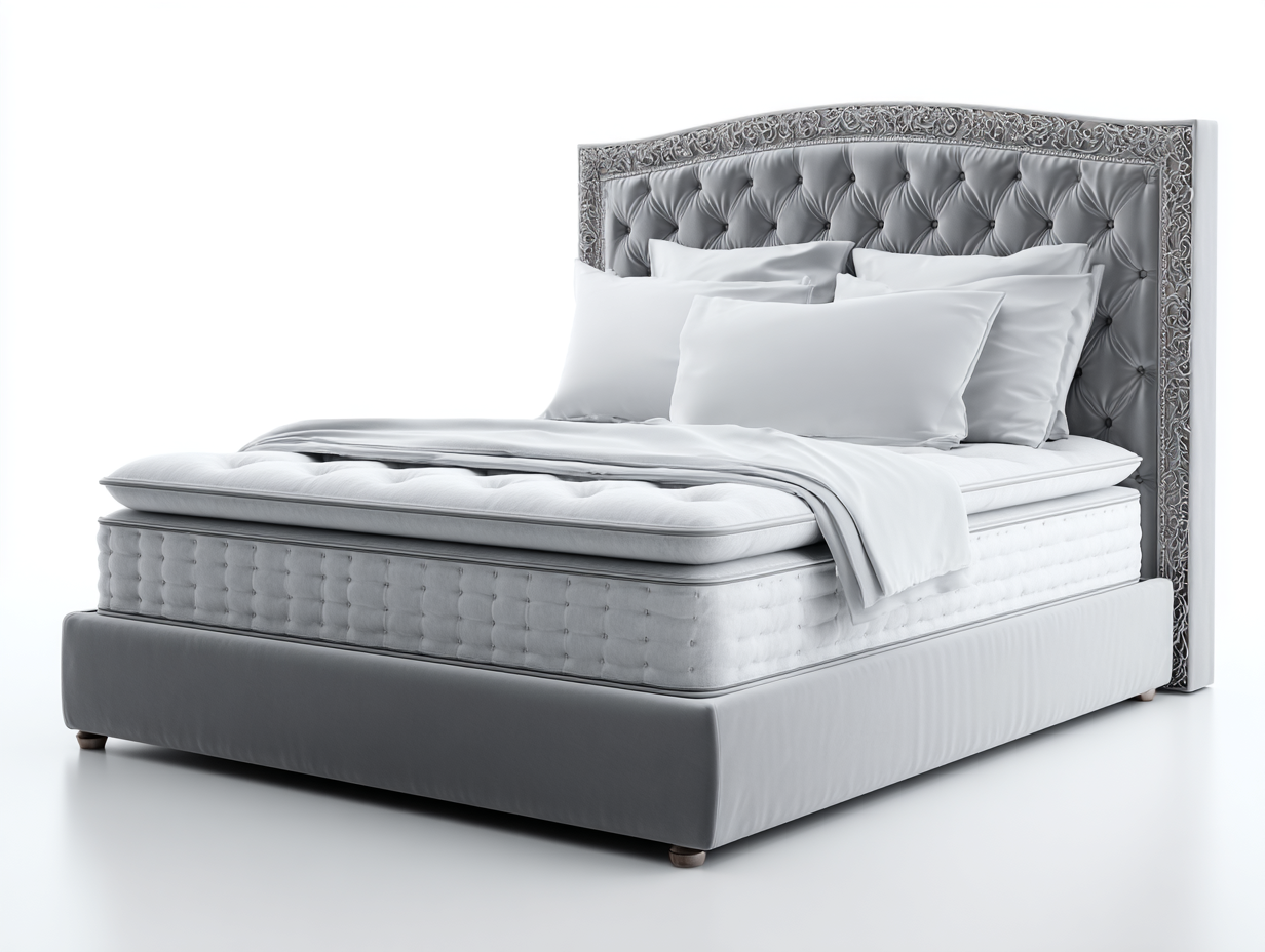 Letto matrimoniale imbottito in tessuto 200x160x115 cm - grigio chiaro - per camera da letto - stile classico con testiera capitonné-Homelyovae