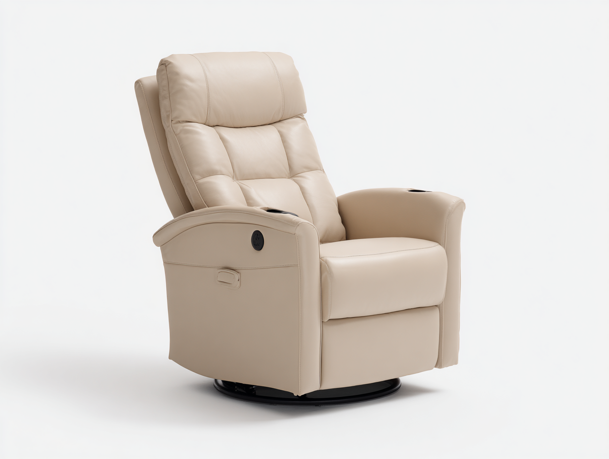 Poltrona reclinabile in vera pelle 92x88x110 cm - beige - per soggiorno - con funzione relax-Homelyovae