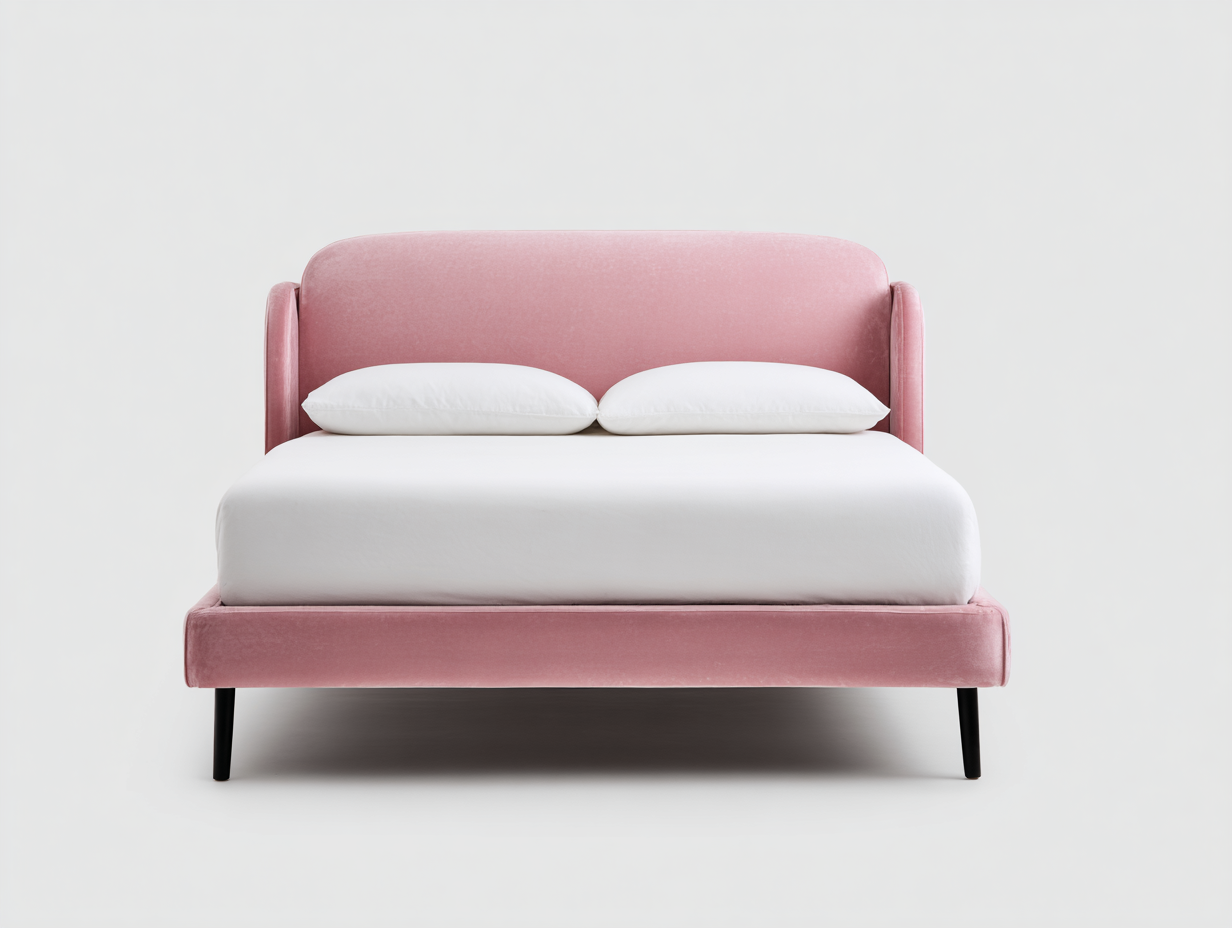 Letto matrimoniale imbottito in velluto 200x160x100 cm - rosa - per camera da letto - stile moderno con testiera arrotondata-Homelyovae