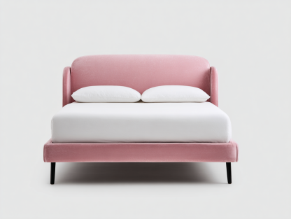 Letto matrimoniale imbottito in velluto 200x160x100 cm - rosa - per camera da letto - stile moderno con testiera arrotondata-Homelyovae