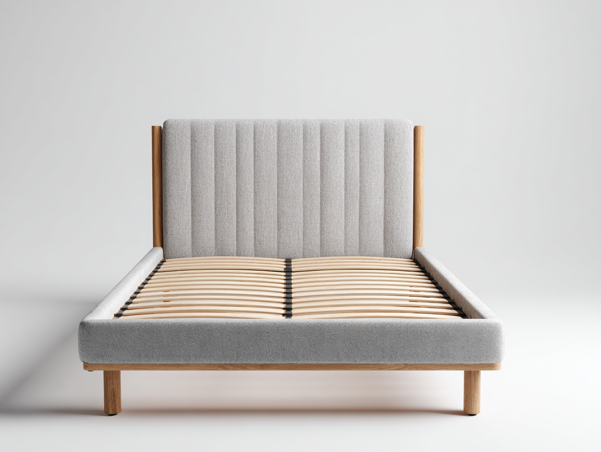 Letto matrimoniale imbottito in tessuto 200x160x100 cm - grigio chiaro - per camera da letto - stile moderno con testiera verticale e rete a doghe-Homelyovae