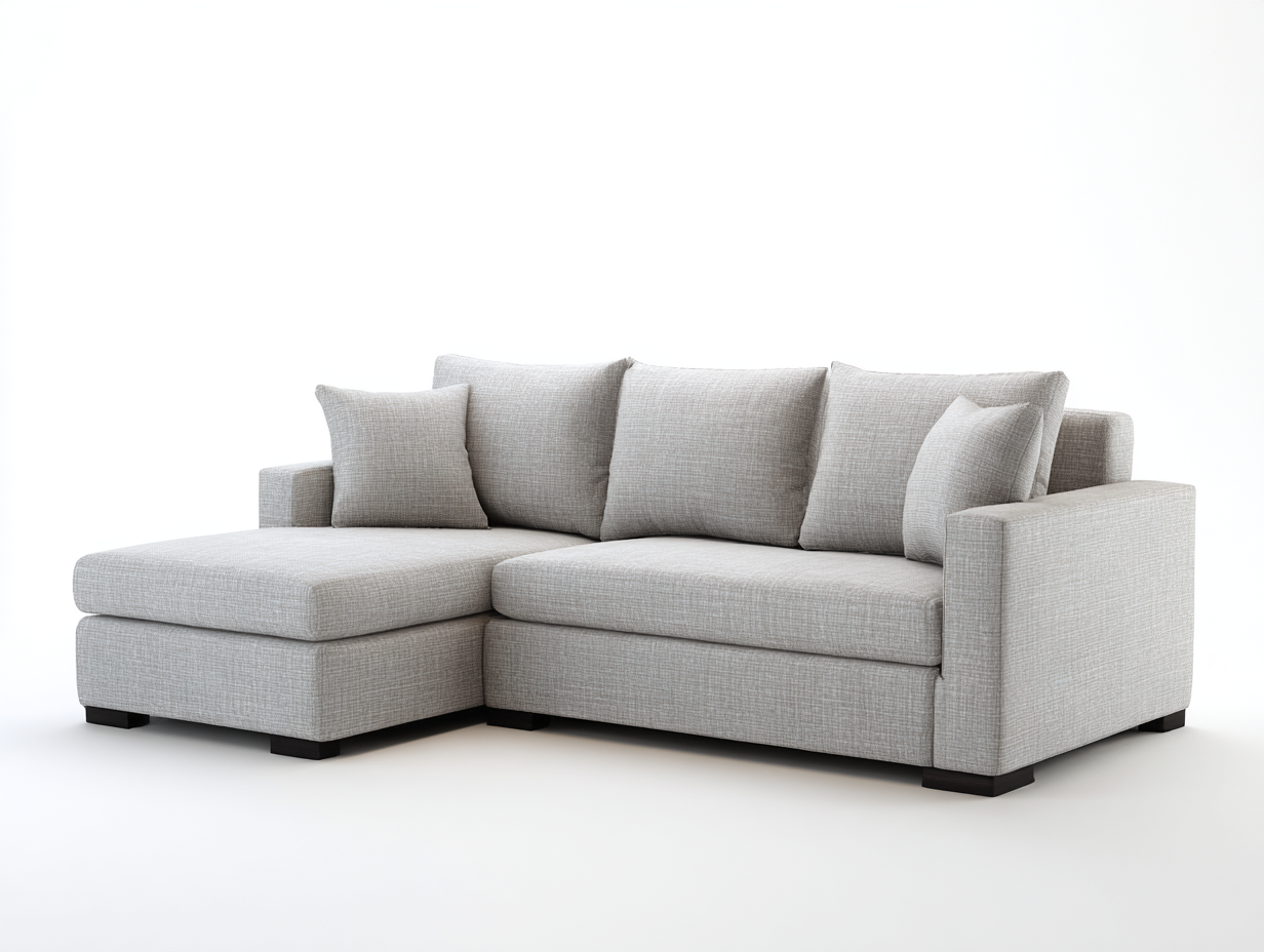 Divano angolare in tessuto 240x150x85 cm - grigio chiaro - per soggiorno - stile moderno con seduta compatta-Homelyovae